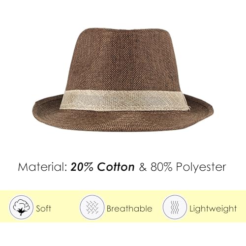 Lisianthus Mens Short Brim Summer Panama Fedora Trilby Sun Hat - color: Coffee With Beige Band