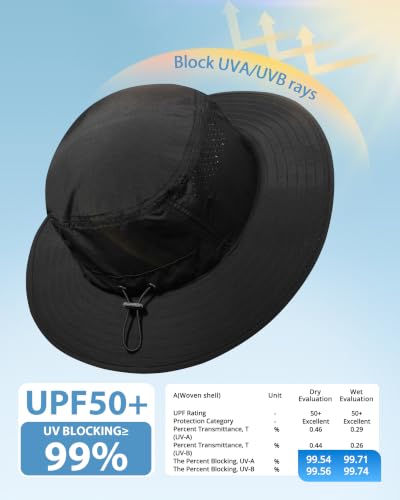 GADIEMKENSD UPF 50+ Bucket Hat, Breathable & Quick-Dry, Windproof Strap, Unisex for Outdoor Activities - color: Black