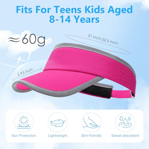 Kids Sun Visor Hats for Girls Boys Reflective Sports Hats Summer Beach Running Tennis Golf Caps Age 8-14 - color: Reflective Strip-hot Pink