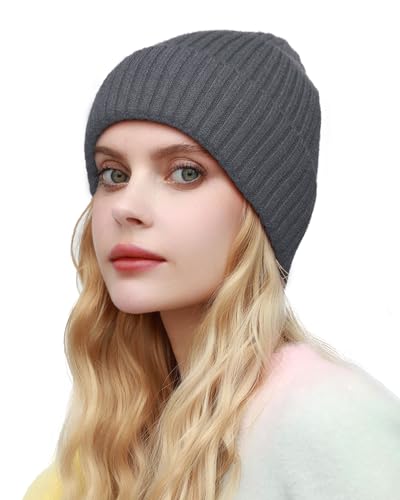 ROYBENS Womens Satin Lined Beanie for Men Wool Knit Cuffed Warm Winter Hats - color: 1pcs-gray