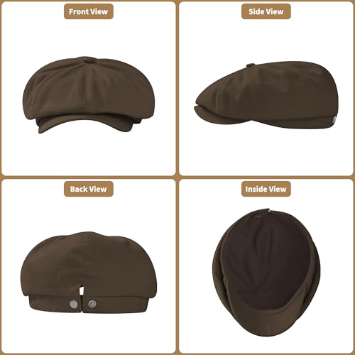 KUJUHA Newsboy Cap for Men Flat Cap 100% Cotton Irish Gatsby Ivy Golf Cabbie Hat Driving Hat - color: Brown, size: Medium