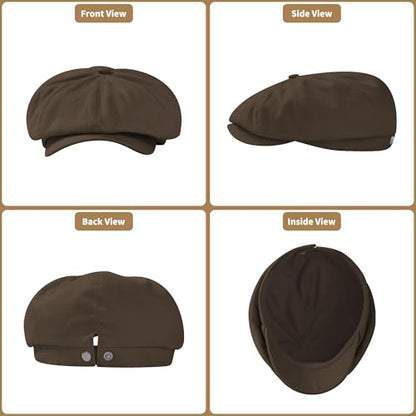 KUJUHA Newsboy Cap for Men Flat Cap 100% Cotton Irish Gatsby Ivy Golf Cabbie Hat Driving Hat - color: Brown, size: Medium