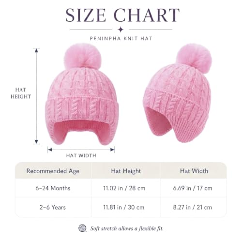 Toddler Baby Winter Hat with Earflap Kids Warm Twisted Knit Hat Infant Pom Pom Beanie Ski Cap for Baby Girls Boys - color: Pink, size: 6-24 Months