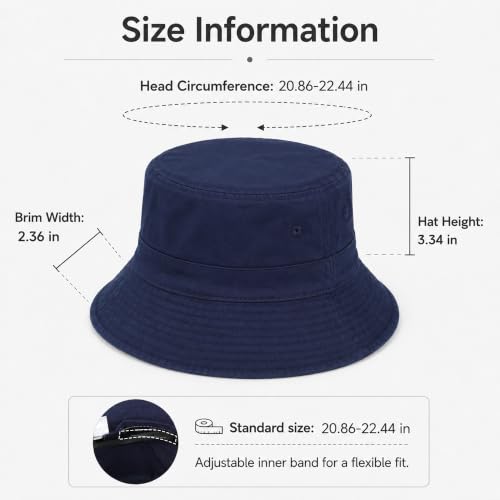 Cotton Bucket Hat Packable Beach Sun Hat for Women Men - color: Navy