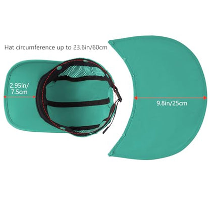 BASSDASH UPF 50+ Fishing Hat, Baseball Cap with Removable Neck Flap - color: Aqua Green With Foldable Brim
