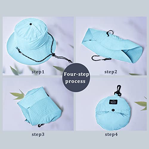 Waterproof Bucket Hat for Women and Men - UV Protection Beach Sun Hat Fishing Safari Boonie Hat Rain Hat Adjustable Packable - color: Blue - Waterproof