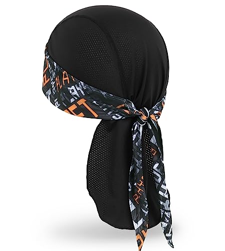 MELASA Cooling Do Rags Skull Cap Helmet Liner Breathable Sweat-Seal - color: Black Orange Print Style