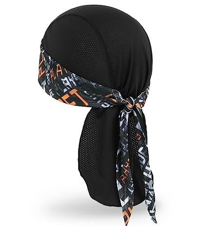 MELASA Cooling Do Rags Skull Cap Helmet Liner Breathable Sweat-Seal - color: Black Orange Print Style