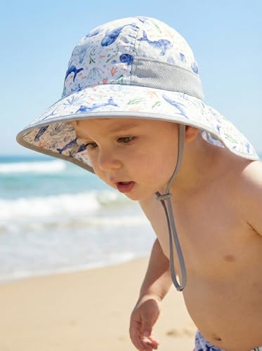 icolor Kids Sun Hat UPF50+ Sun Protection Bucket Hat Toddler Summer Beach Play Hats with Neck Flap for Girl Boy Ages 3~10 - color: Deep Sea Creature
