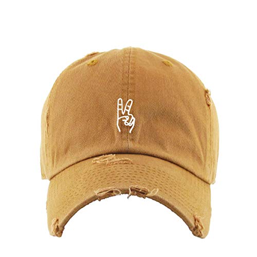 Peace Sign Vintage Baseball Cap Embroidered Cotton Adjustable Distressed Dad Hat - color: Timberland