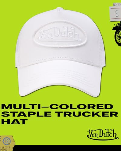 Von Dutch Unisex Trucker Hat, Colorblock, Mesh Back, Curved Bill, Snapback - color: Summit White