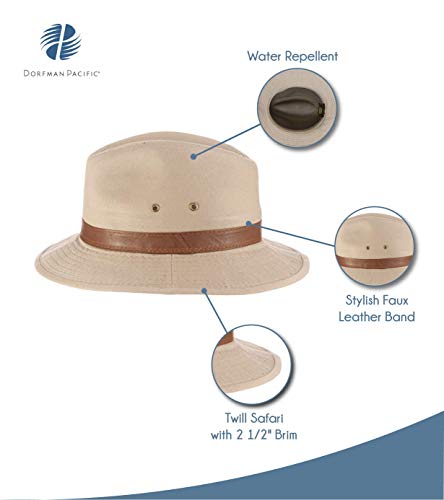 Dorfman Pacific Men's One-Piece Canvas Faux Leather-Trim Safari Hat - color: Olive, size: Medium