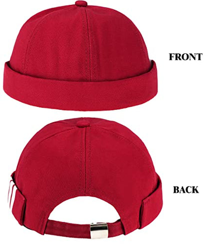 Glamorstar Dome Brimless Hats for Women Men Sailor Docker Beanie Cap Hip Hop Hats - color: Red