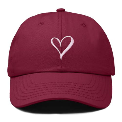 Hand Drawn Heart Hat Womens Embroidered Baseball Cap - color: Maroon
