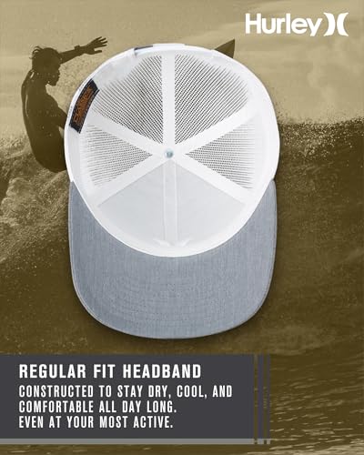 Hurley Mens Cap Del Mar Mesh Panel Trucker Hat with Snap Back - color: Cool Grey Heather