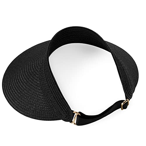 Women Summer Sun Hat Lady's Portable Beach Visor Bowknot Straw Hat - color: Black 6