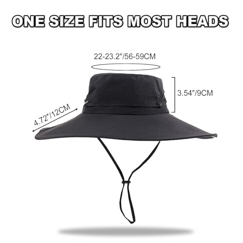 Fishing Sun Hat for Men UPF 50+ Wide Brim Boonie Hats for Summer - color: Black