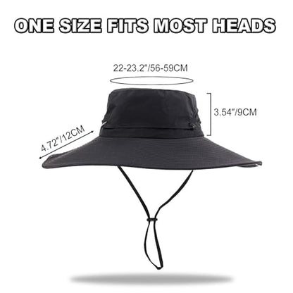 Fishing Sun Hat for Men UPF 50+ Wide Brim Boonie Hats for Summer - color: Black