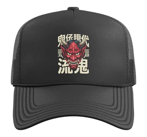 Hannya Oni Mask Devil Yokai Japanese Demon Tattoo Oni Mask Trucker Hat with Adjustable Mesh Back