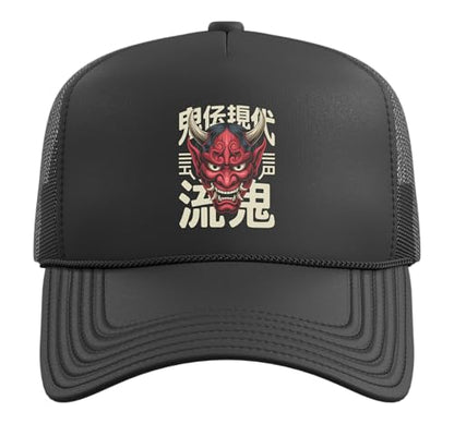 Hannya Oni Mask Devil Yokai Japanese Demon Tattoo Oni Mask Trucker Hat with Adjustable Mesh Back