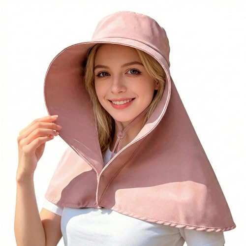 Peicees Wide Brim Sun Hats with Neck Flap Shawl for Women UV Protection Summer Fishing Hat for Beach Garden Hiking UPF 50+ - color: Pink