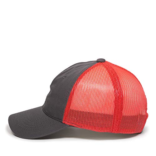 Outdoor Cap Garment Washed Meshback Cap - color: Charcoal/Neon Red