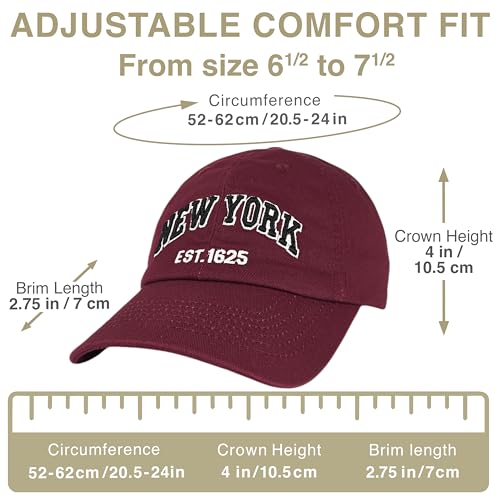 E BY ELIDAN NY Dad Hat, New York EST.1625 Cotton Baseball Cap Women & Men - color: Burgundy