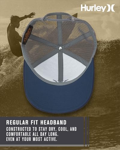 Hurley Mens Cap Del Mar Mesh Panel Trucker Hat with Snap Back - color: Navy