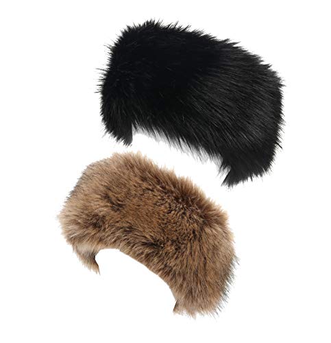 LA CARRIE Faux Fur Headband with Stretch Women's Winter Earwarmer Earmuff - color: Black & Natural