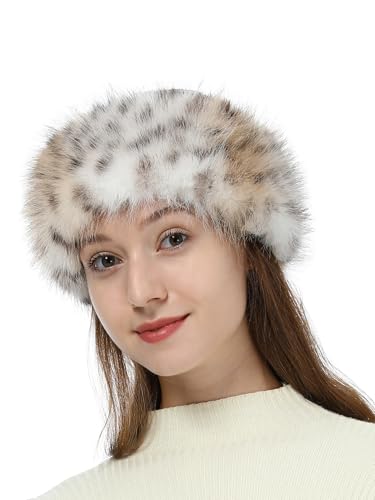 LA CARRIE Faux Fur Headband with Stretch Women's Winter Earwarmer Earmuff - color: Grey Leopard Printed