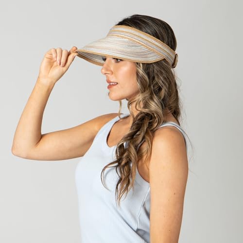 San Diego Hat Company Women's Mixed Braid Brim Visor with Velcro, Sun Hats for Women - color: Tan