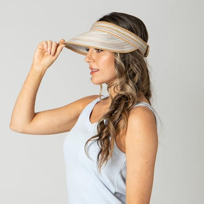 San Diego Hat Company Women's Mixed Braid Brim Visor with Velcro, Sun Hats for Women - color: Tan