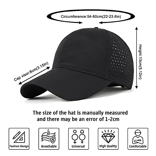 Enwokran Men Quick Dry Sport Baseball Cap, Athletic Fitted Cap Mesh Adjustable Plain Hat Running Trucker Hat for Women - color: Black