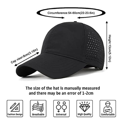 Enwokran Men Quick Dry Sport Baseball Cap, Athletic Fitted Cap Mesh Adjustable Plain Hat Running Trucker Hat for Women - color: Black