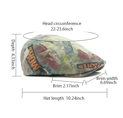 Gudessly Mens Adjustable Colorful Striped Plaid Ivy Newsboy Cabbie Gatsby Golf Cap Flat Cotton Hat Thin Cap - color: Graffiti Grey