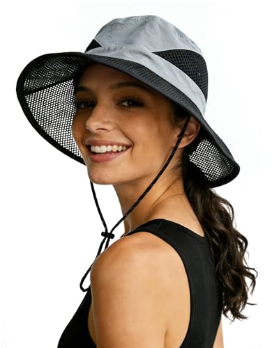 Women's Sun Hat with Ponytail Hole, Breathable Foldable Summer Hat with Shapeable Brim for Hiking Beach Gardening - color: Light Gray