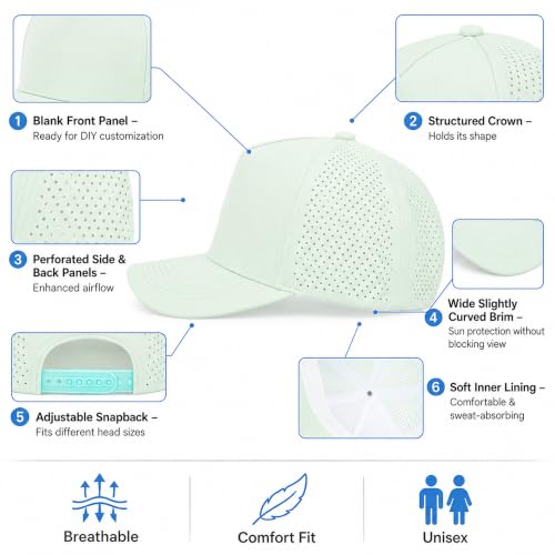 5 Panel Baseball Cap Quick Dry Mesh Snapback Hat for Women Men - color: Aquagreen
