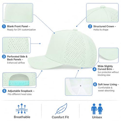 5 Panel Baseball Cap Quick Dry Mesh Snapback Hat for Women Men - color: Aquagreen