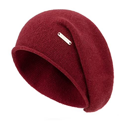Knit Slouchy Beanie Hats for Women Cashmere Ski Cap Knitted Wool Soft Warm Winter Hat - color: A03-burgundy