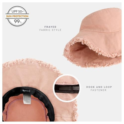 CHOK.LIDS Frayed Bucket Hat Washed Cotton Floppy Wide Brim Boonie Cap - color: Antique Rose