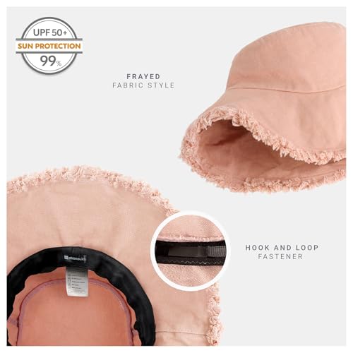CHOK.LIDS Frayed Bucket Hat Washed Cotton Floppy Wide Brim Boonie Cap - color: Antique Rose