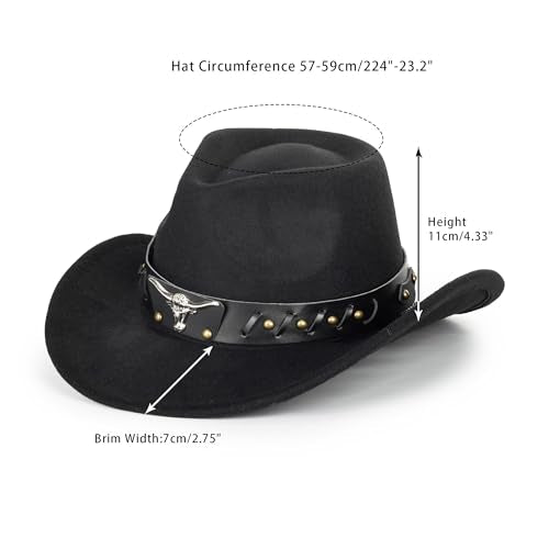 Western Cowboy Hat for Men Women Classic Fedora Cowgirl Hats Buckle Belt - color: Bull-head Cowboy Hat