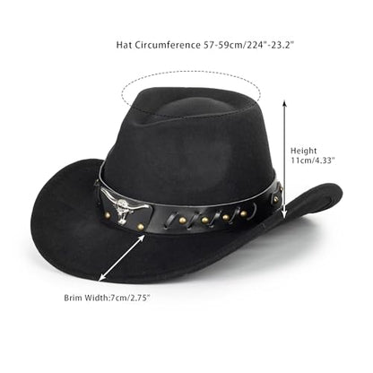 Western Cowboy Hat for Men Women Classic Fedora Cowgirl Hats Buckle Belt - color: Bull-head Cowboy Hat