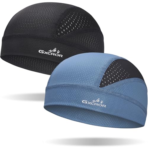 GXCROR Cooling Skull Cap for Men Women Sweat-Wicking Breathable Mesh Liner for Helmets, Summer Cycling Motorcycle - color: Black+darkblue, size: Medium