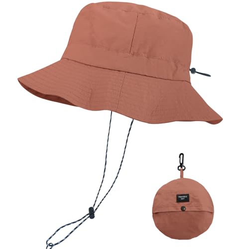PFFY Packable Sun Bucket Hat for Men Women Outdoor UV Protection Sun Hats - color: Brick Red