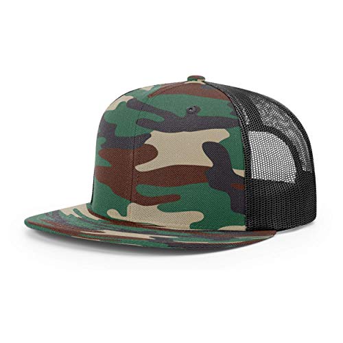 Richardson Unisex 511 Flatbill Trucker Adjustable Snapback Baseball Cap - color: Green Camo/Black