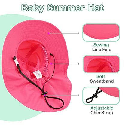 XIAOHAWANG Girls Sun Hat Baby Beach Hats Boys UPF 50+ Kids Summer Protection Cap Toddler Breathable Caps Wide Brim Neck Flap - color: Rose, size: 6-12 Years