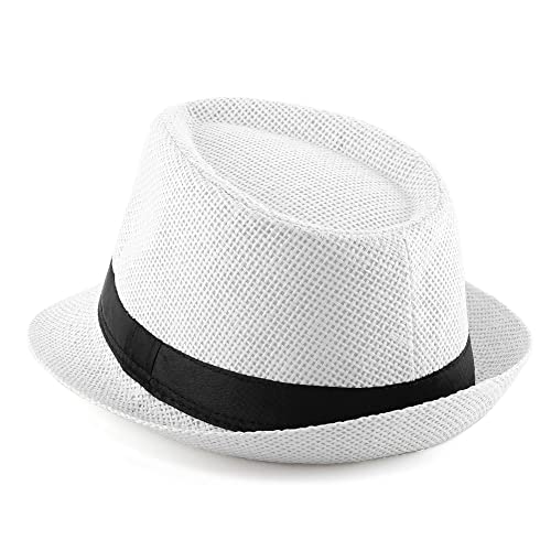 FALETO Unisex Summer Panama Straw Fedora Hat Short Brim Beach Sun Cap Classic - color: #011 Pack for 4 Colros