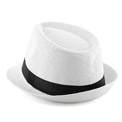 FALETO Unisex Summer Panama Straw Fedora Hat Short Brim Beach Sun Cap Classic - color: #011 Pack for 4 Colros
