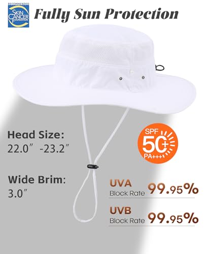 Connectyle UPF 50+ Wide Brim Sun Hat for Men Breathable Cowboy Boonie Hats Outdoor Bucket Hat for Fishing Hiking Safari - color: White